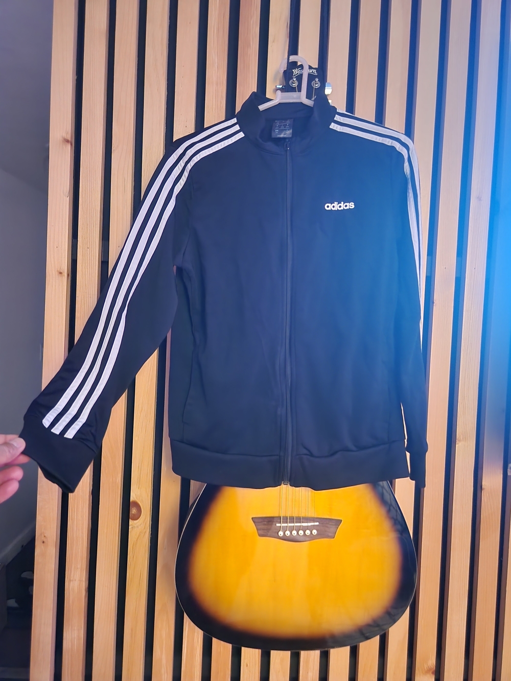 adidas Black Track Jacket with White 3-Stripes "Snug Fit"